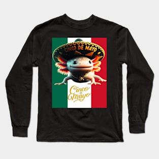 Cinco de Mayo Funny Cute AxolotL Mexican Flag Long Sleeve T-Shirt